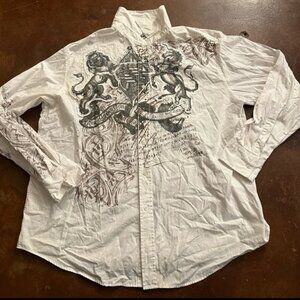 Vintage MARQ 75 Button Down Shirt Y2K Mens 2XL White Gothic Punk
